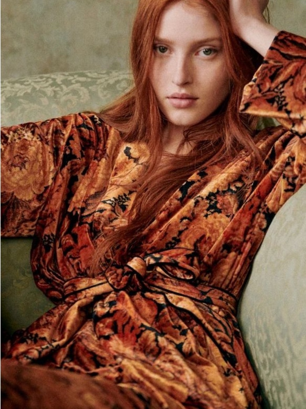 SEZANE Orange & Black Fall Floral Belted Velvet Lapels Blazer Gwendal Jacket - Picture 5 of 15
